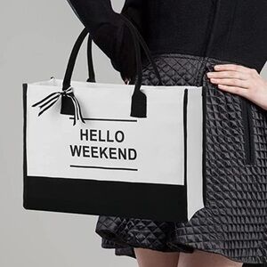 Woman's Black And White Large Canvas Handle Bag Versatile Durable & Fun